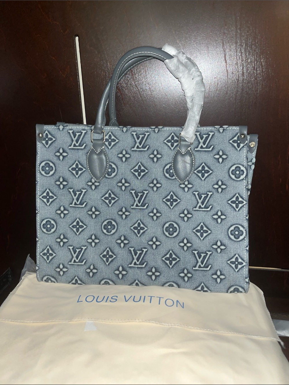 Source Unknown Blue-Gray Monogram Tote
